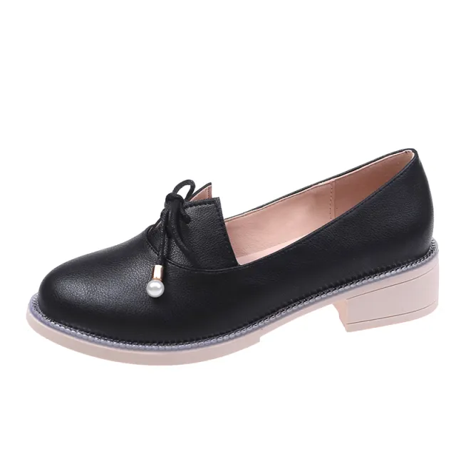 Spring Women's Small Leather Shoes With Shallow Mouth Mid heel Shoes Black - Shop at LoveMi