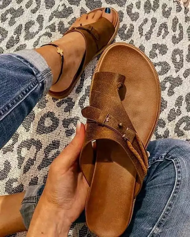 Casual Flat Finger Slippers Fashion Women Sandals Brown - Shop at LoveMi