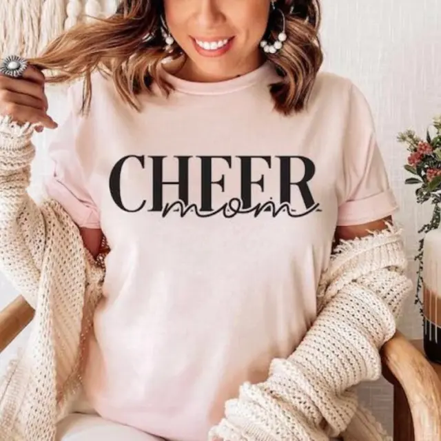 European And American Elegant Cheerleading Mom T shirt Digital Printing Casual Round Neck Short Sleeves Pink - Shop at LoveMi