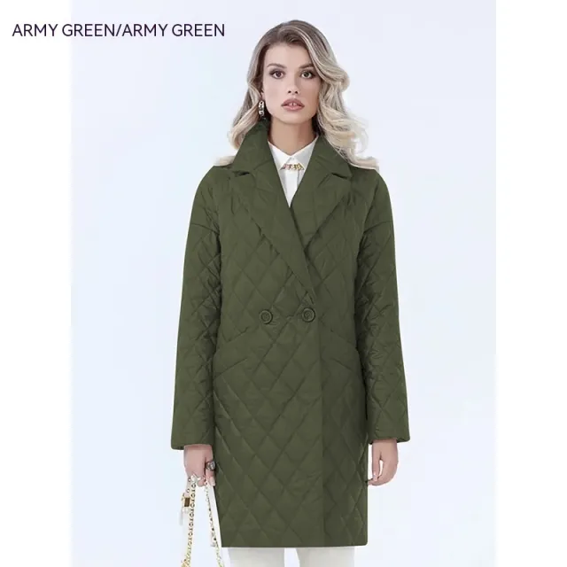 Women's Lace up Lapel Long sleeved Plaid Long Winter Top Army Green - Shop at LoveMi