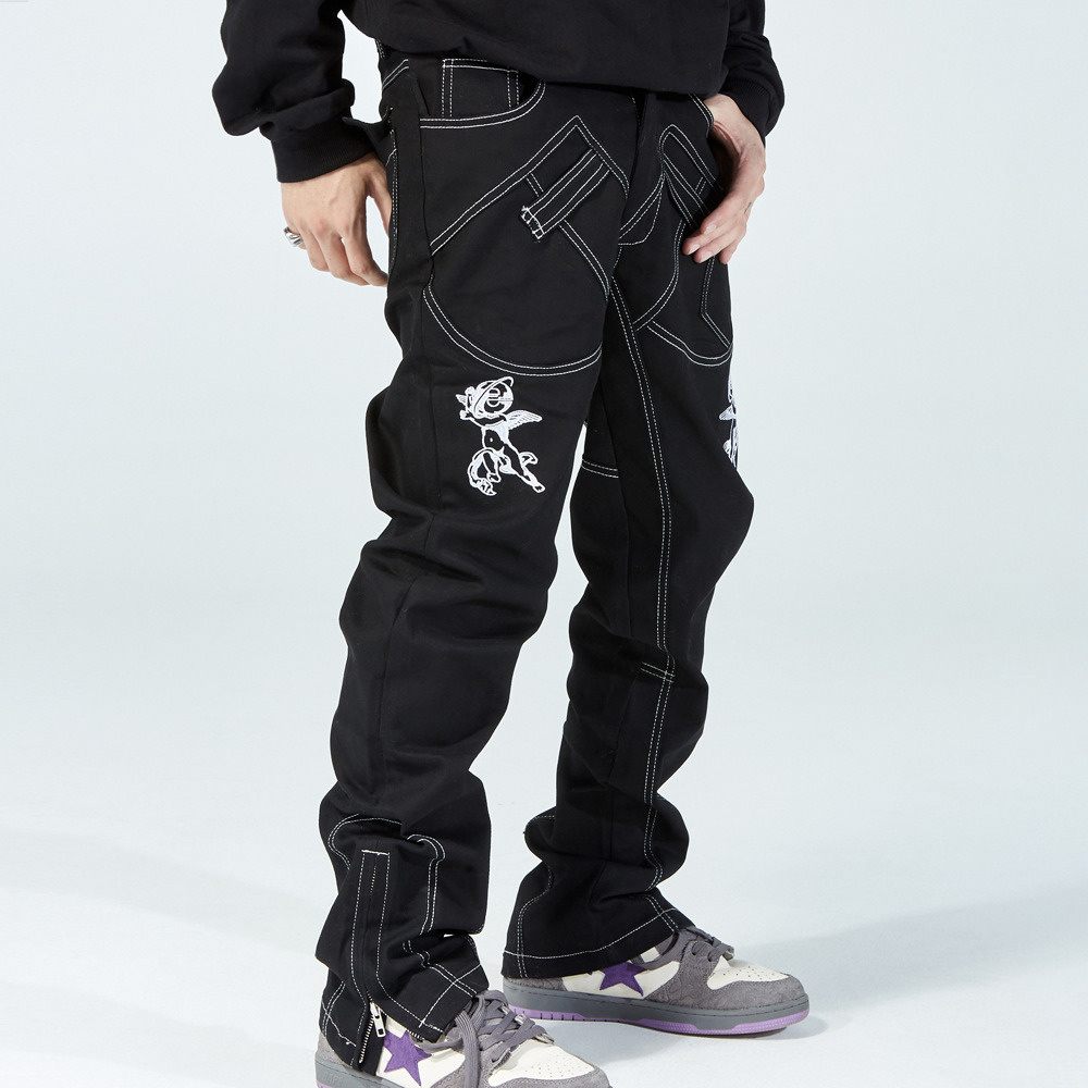 Men's High Street Fashion Brand Trousers Zipper Split Casual Straight-leg Pants