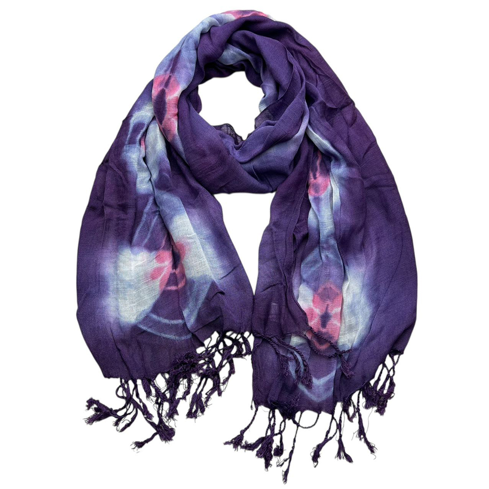 2pcs Lilac Purple Floral Tassel Trim Scarf,offers Graceful Movement Flowy Boho Scarf,vacation,daily Life,evening Party,Office Appropriate Subtlety For Women Men