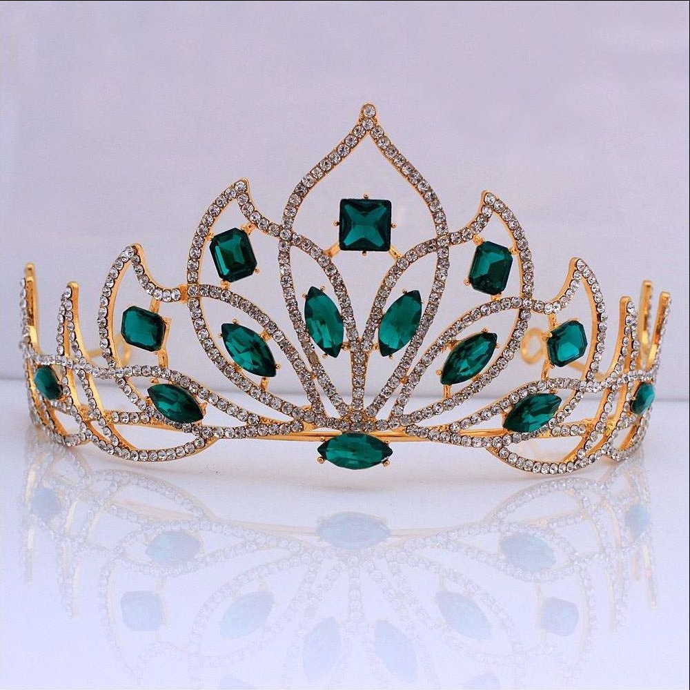 Headdress High end Simple Bridal Crown Baroque Gold And Emerald - Shop at LoveMi
