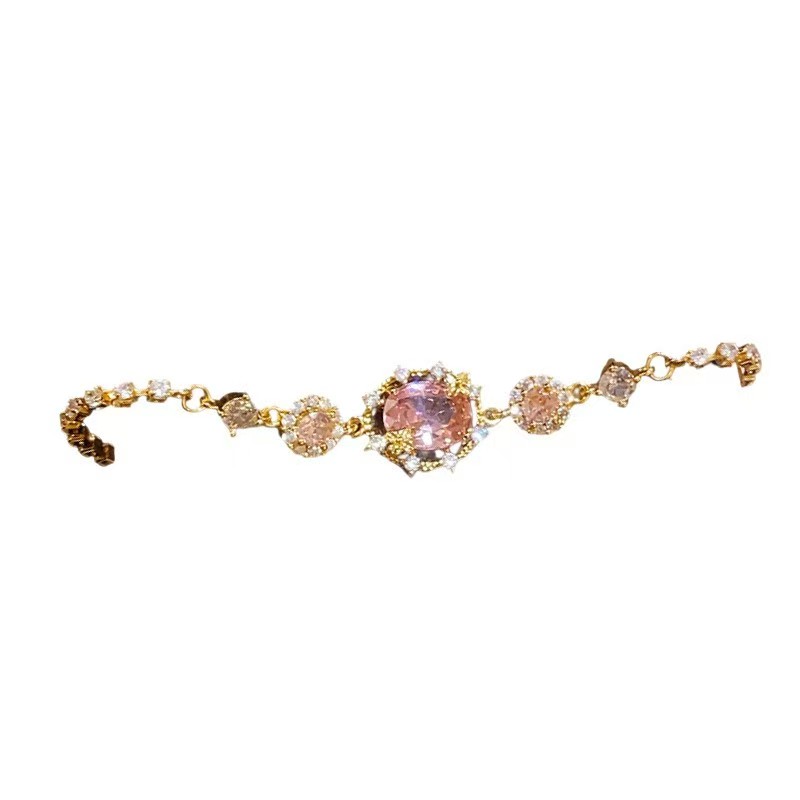 18K Gold Plated Rainbow Oval Cubic Zirconia Pull-out Bracelet Dainty Adjustable Bangle Elegant Hand Jewelry Gift