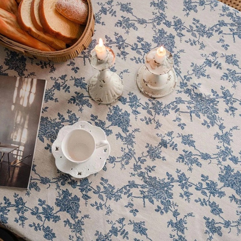 140 X 200cm Flower Pattern Tablecloth Linen Cotton Table