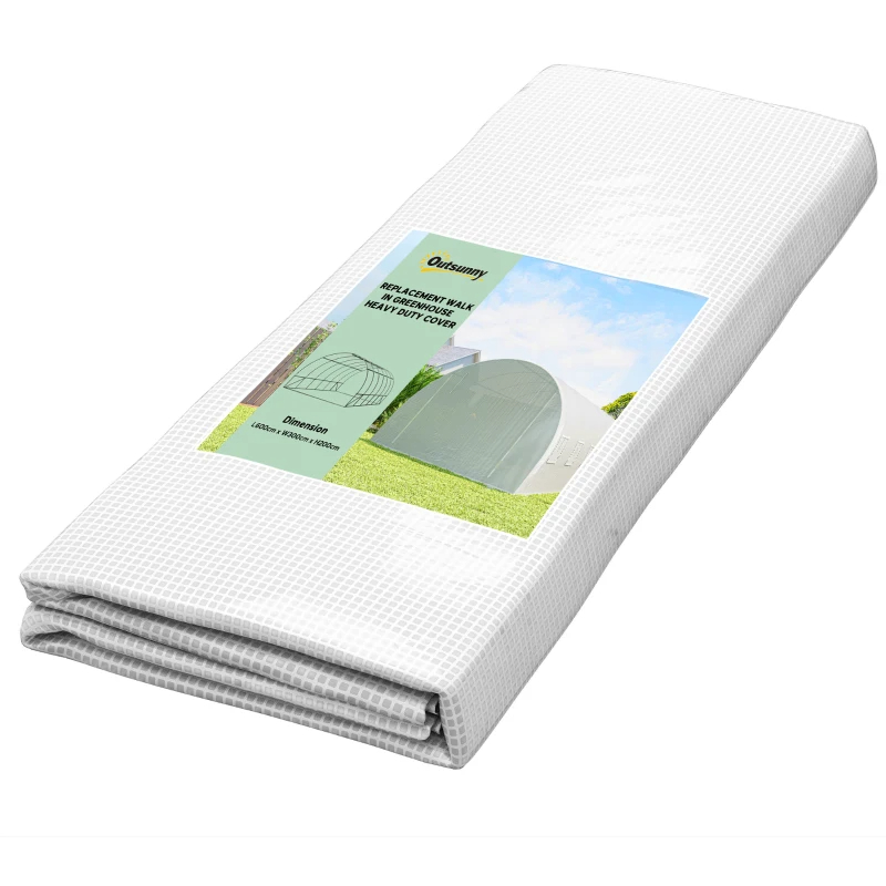 Plastic Greenhouse Cover Replacement, Heavy Duty Waterproof Tarp For Hoop House, Sheeting With 12 Windows, Door & Reinforcement Grid, White
