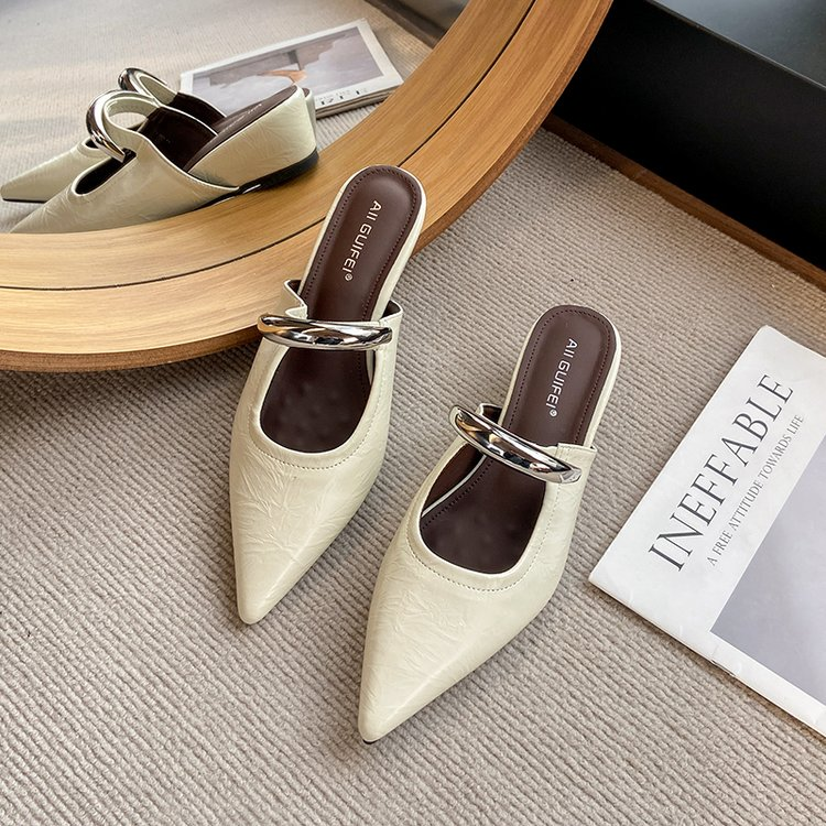 Elegant Pointed Toe Metal One-Strap Mules 2025 Summer New Wedge Heel Platform Sandals For Women