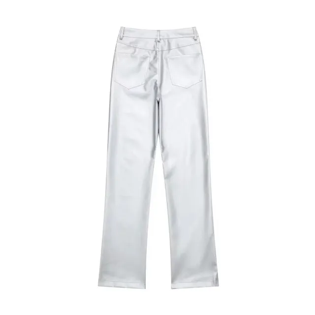 Women's High Waist Straight Casual Wide Leg Leather Pants - Shop at LoveMi