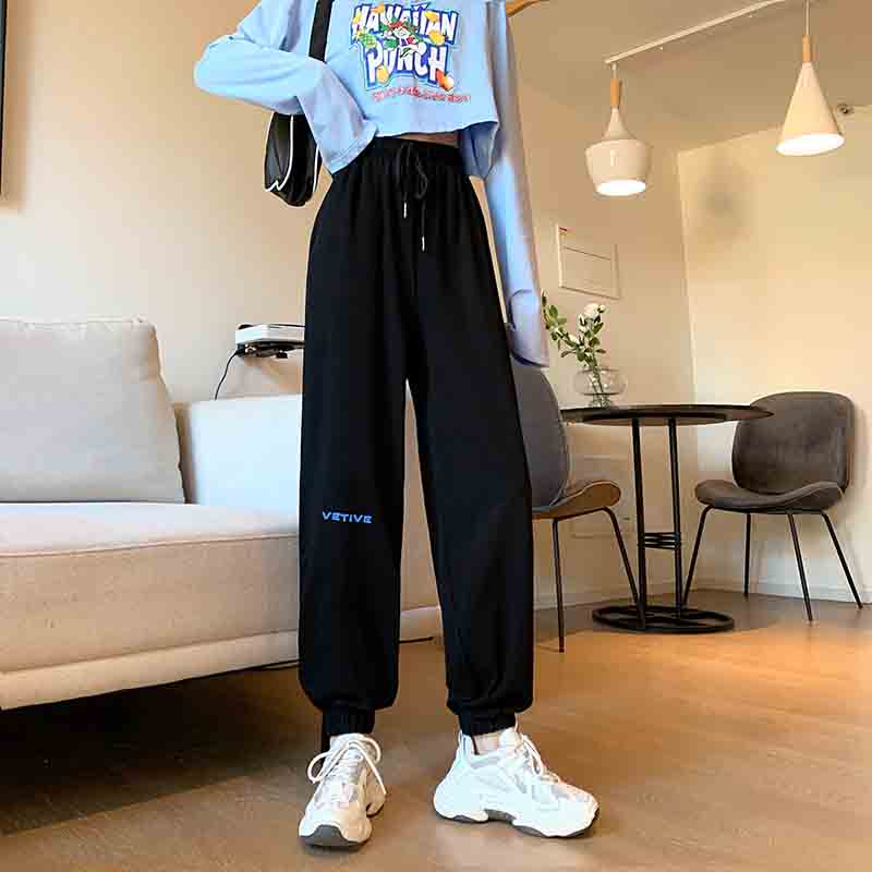 Title 7, Student High Waist Loose Thin Ninth Pants Casua...