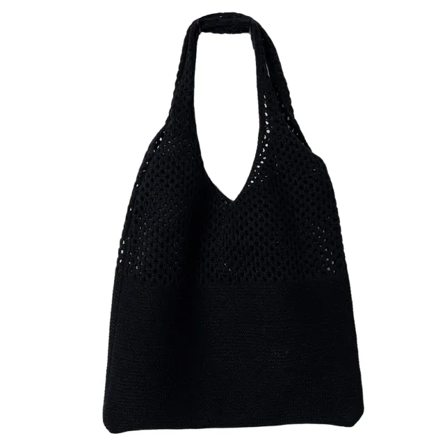 Knitted Retro Shoulder Bag Portable Large capacity Tote Black - Shop at LoveMi