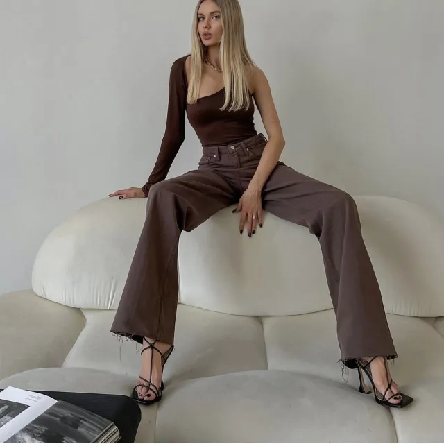 Wide High Waist Slim Retro Jeans Dark Brown - Shop at LoveMi