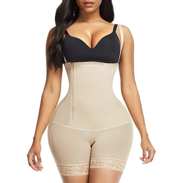 Sling Fat Woman Side Zipper Buckle One piece Tummy Tuck And Hip Bodysuit Skin Tone S - Shop at LoveMi