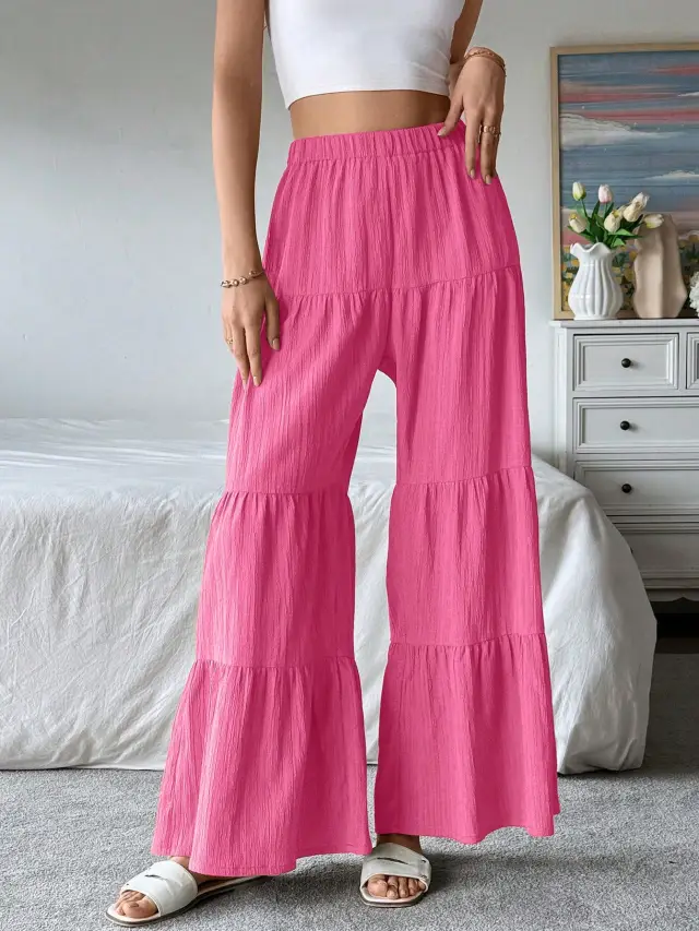 Women's Elegant Textured Casual Comfortable Long Pants Hot Pink - Shop at LoveMi