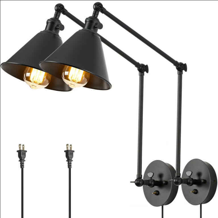 Integrated Airdrop Brass Black  Swing Arm Wall Light