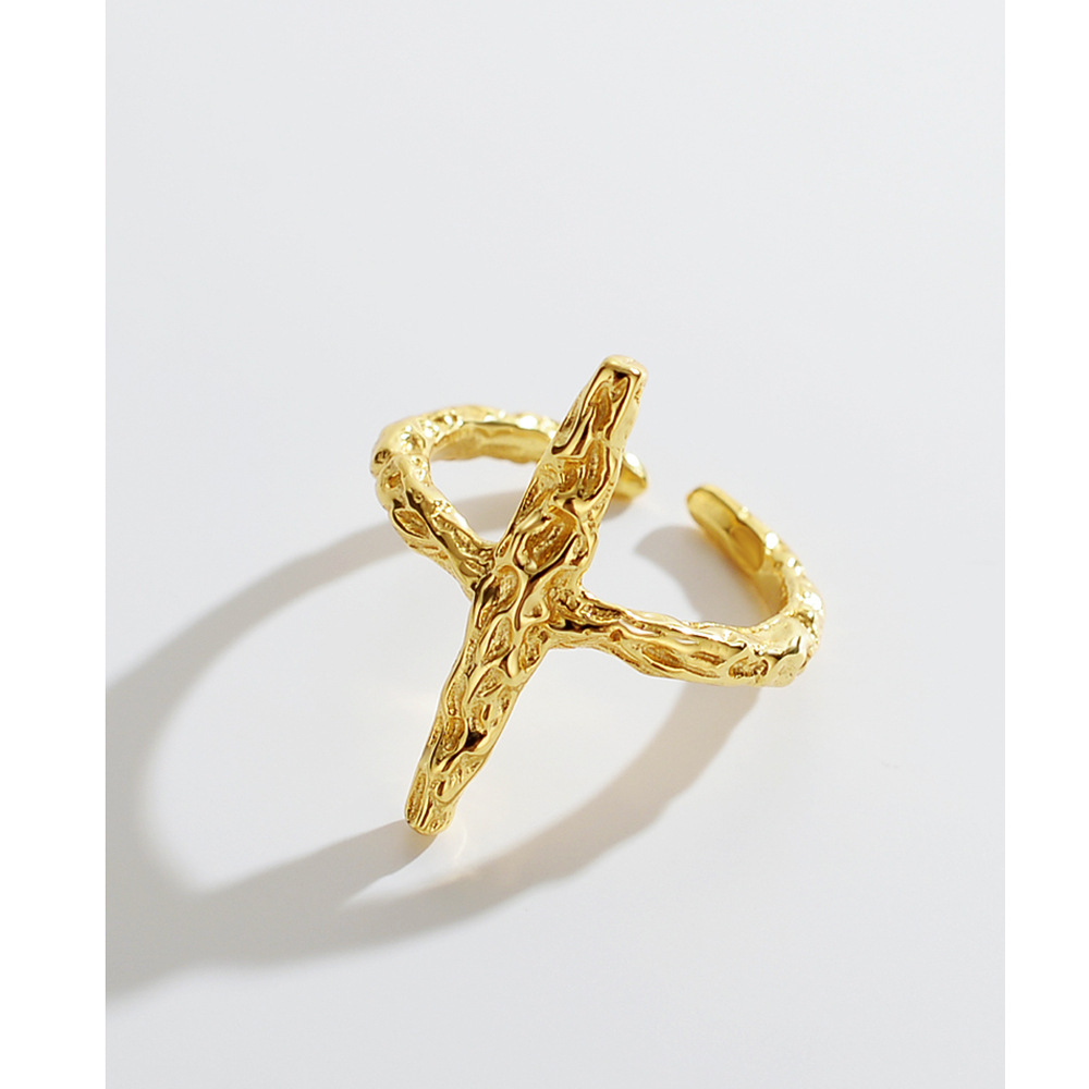 Wrinkle Cross Ring Female Niche Design Simple Silver Ring