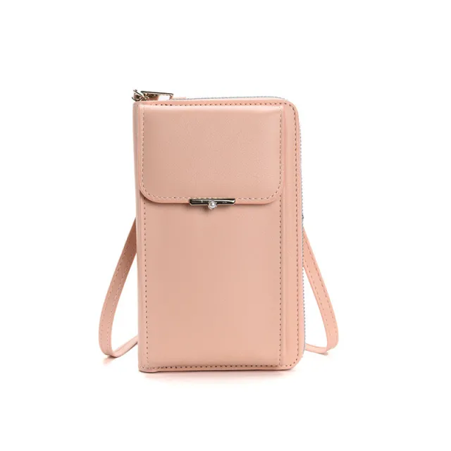Fashion Large Capacity Mobile Phone Bags Women Small Zipper Crossbody Shoulder Bag Long Wallet Pink - Shop at LoveMi