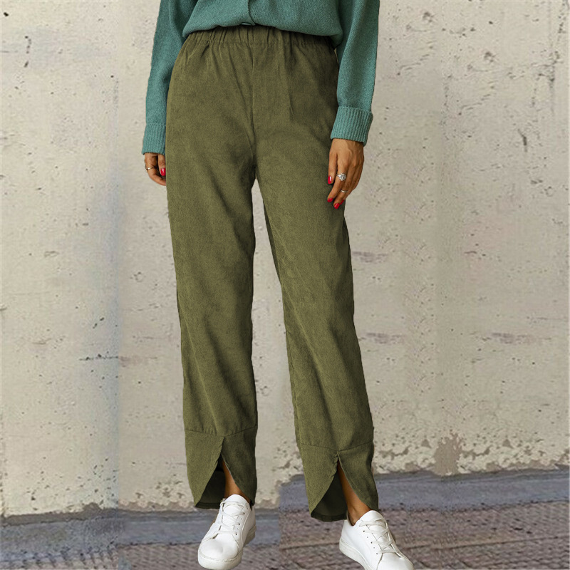 Women's Thick Corduroy Elastic Waist Straight Trousers