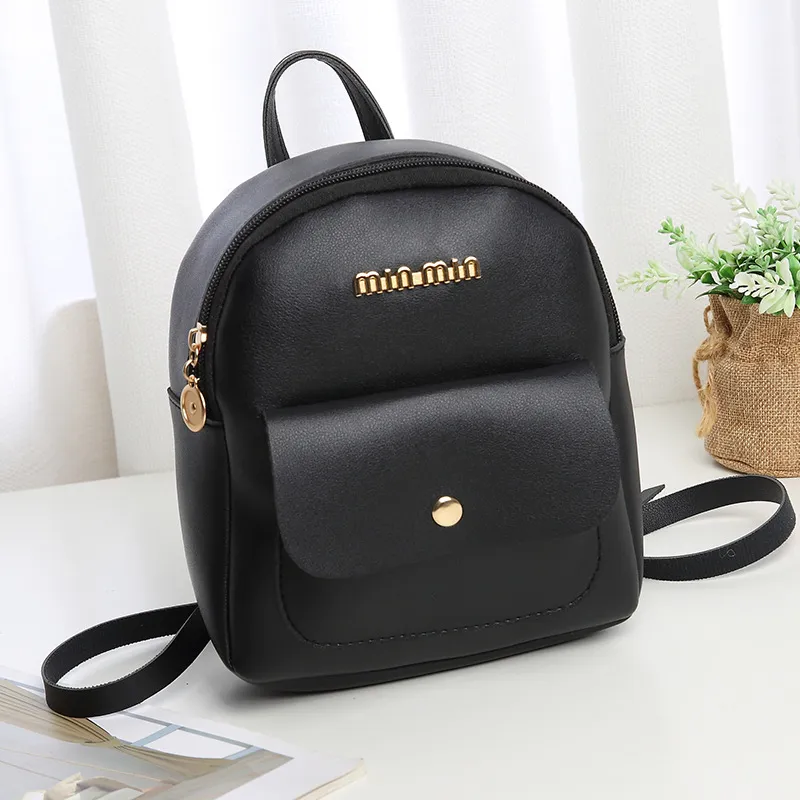 Mini Backpack Letter Large Capacity Small Backpack - Black