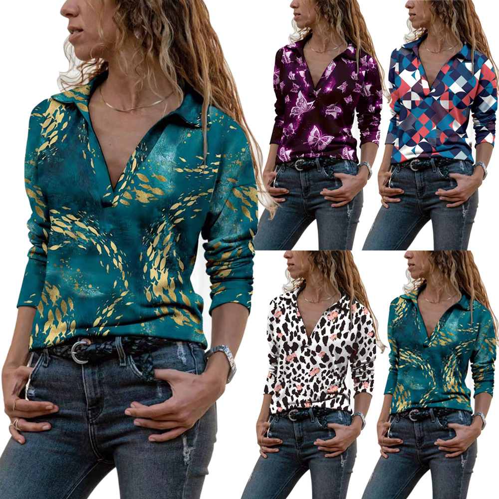 Fashion Slim Temperament V Neck Long Sleeved Shirt Ladies T Shirt