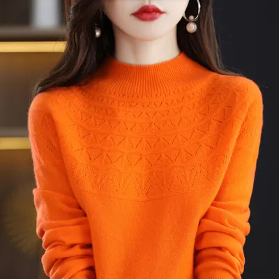 Half High Collar Thin Sweater Seamless Wool - Orange