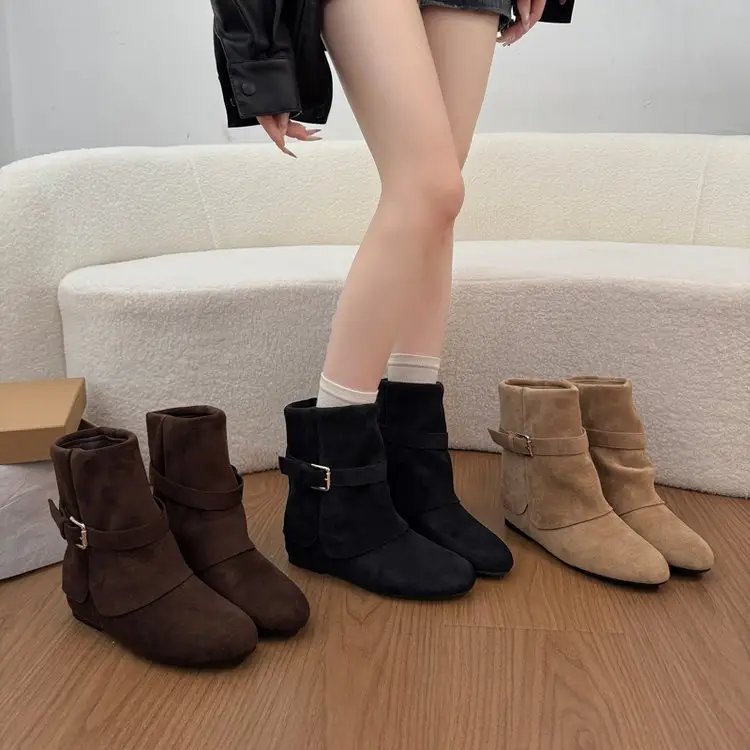 Retro Suede Western Cowboy Boots, Ankle Korean
