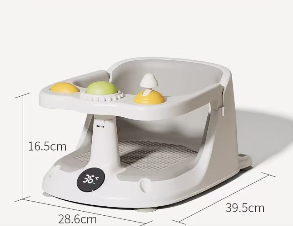 Baby Bath Seat Non-Slip Soft Toddler Bath Chair Suction Cups Temperature Display
