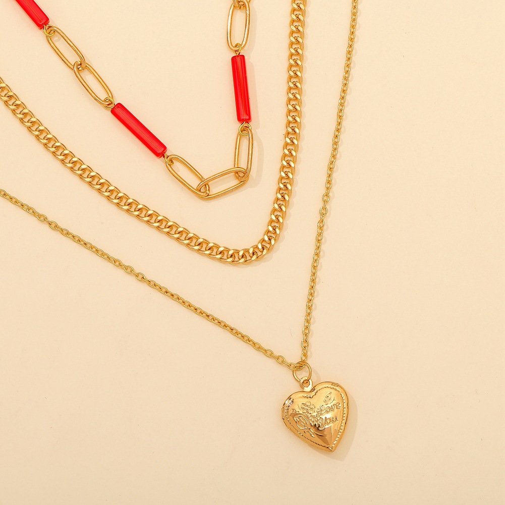 Three Layered Red Crystal Tube Chain Heart