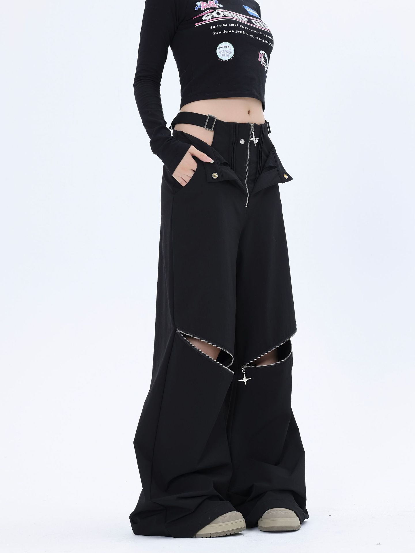 Hot Girl Zipper Design Casual Trousers