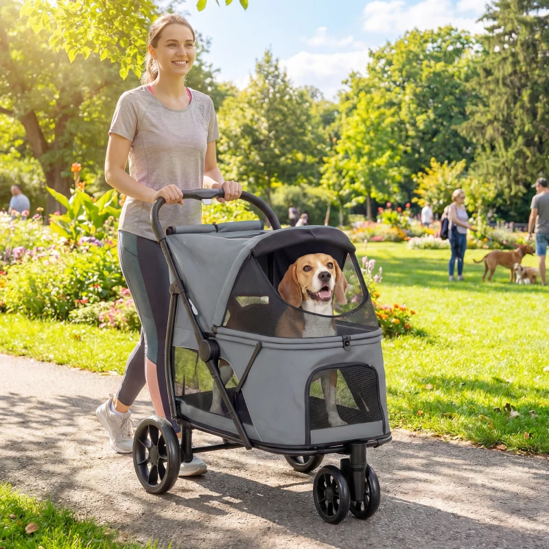 Poussette pour animaux de compagnie à 3 roues avec pliage rapide facile en un clic – Image 5