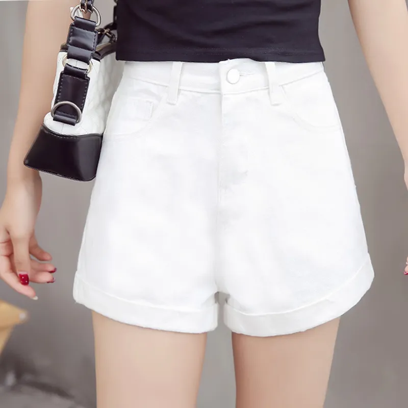 High Waisted Smoked Gray Denim Shorts For Women - White