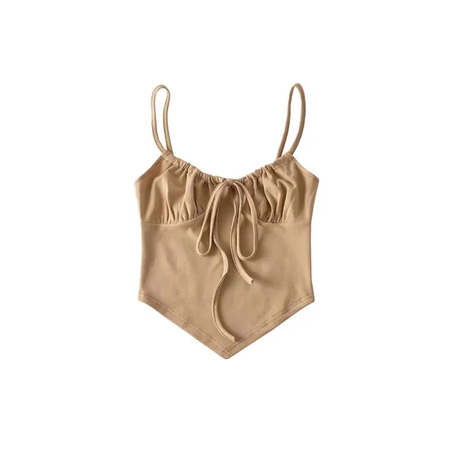 Women's Retro Drawstring Camisole Triangle Hem Khaki - Shop at LoveMi