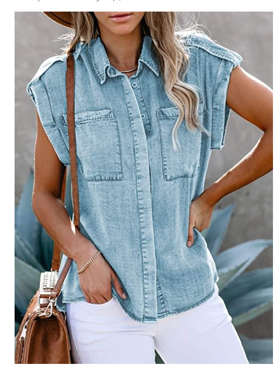 Title 6, New Style Sleeveless Denim Shirt Straight Pocke...