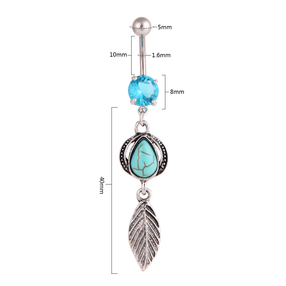 Title 2, Turquoise Water Drop Leaves Belly Button Ring S...