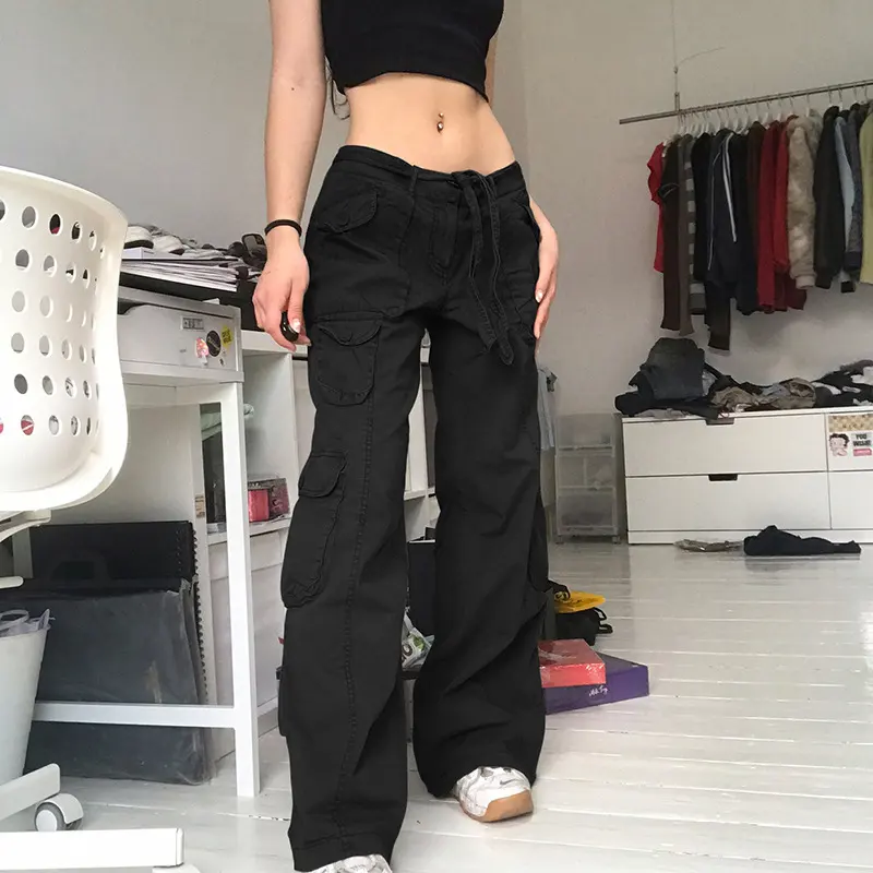 Retro Grey Work Jeans for Women European-american Style