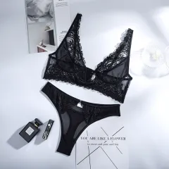 Fashion Lace V-neck Perspective Split Body Shaping Lingerie - Black - View 1