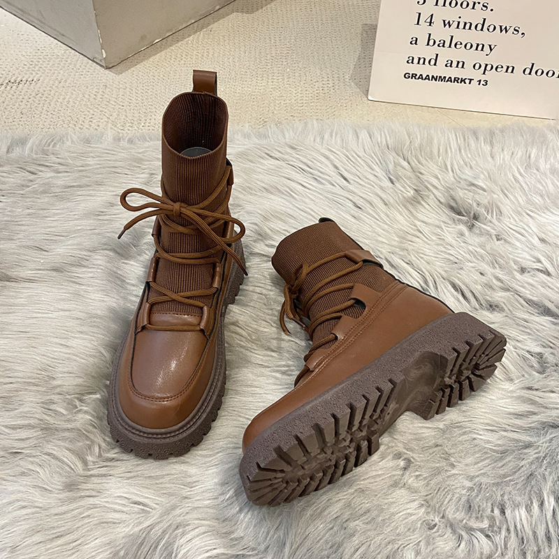 Fashion Platform Lace up High Top Platform Boots Brown - Shop at LoveMi