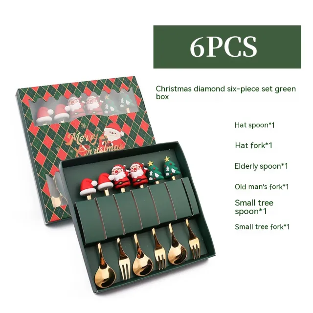 Creative Stainless Steel Christmas Spoon Kit H 6Pc Six Piece Set Green Box - Shop at LoveMi