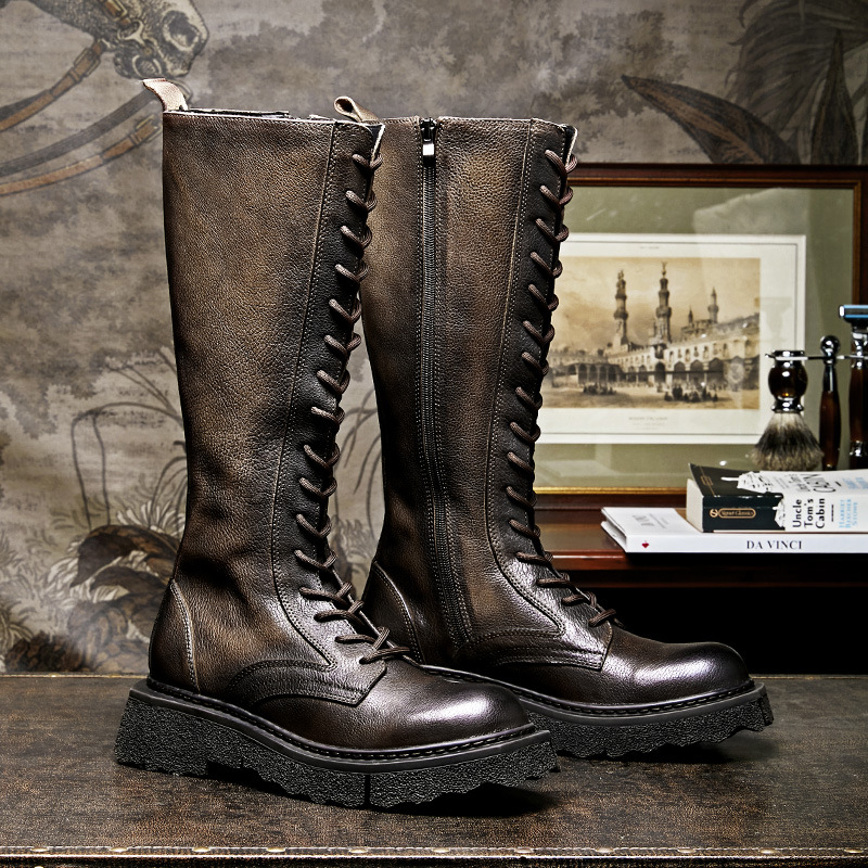 Title 4, Botas Martin Vintage de Cuero para Hombre Calza...