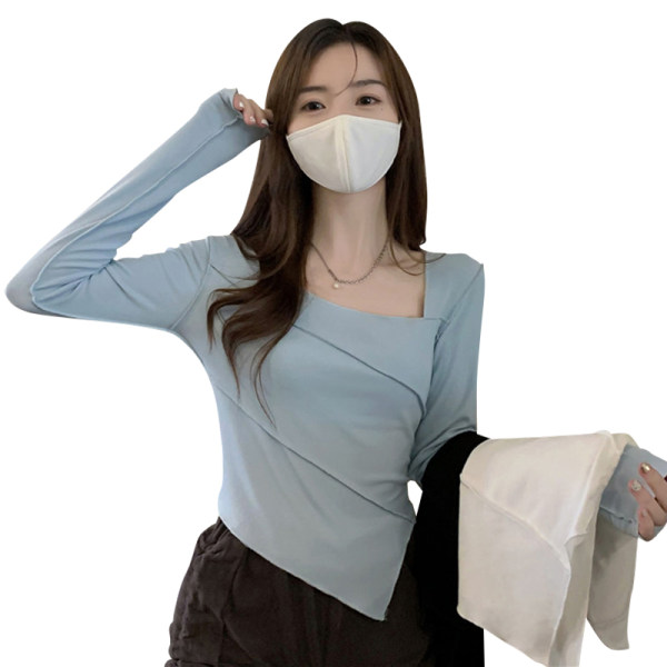 Irregular Square-neck Long-sleeved Niche Design Thin Bottoming Shirt