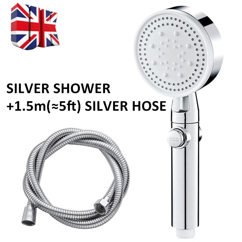 Bath Shower Head High Pressure 5 Mode Large Chrome Handset Heads Water Saving UK