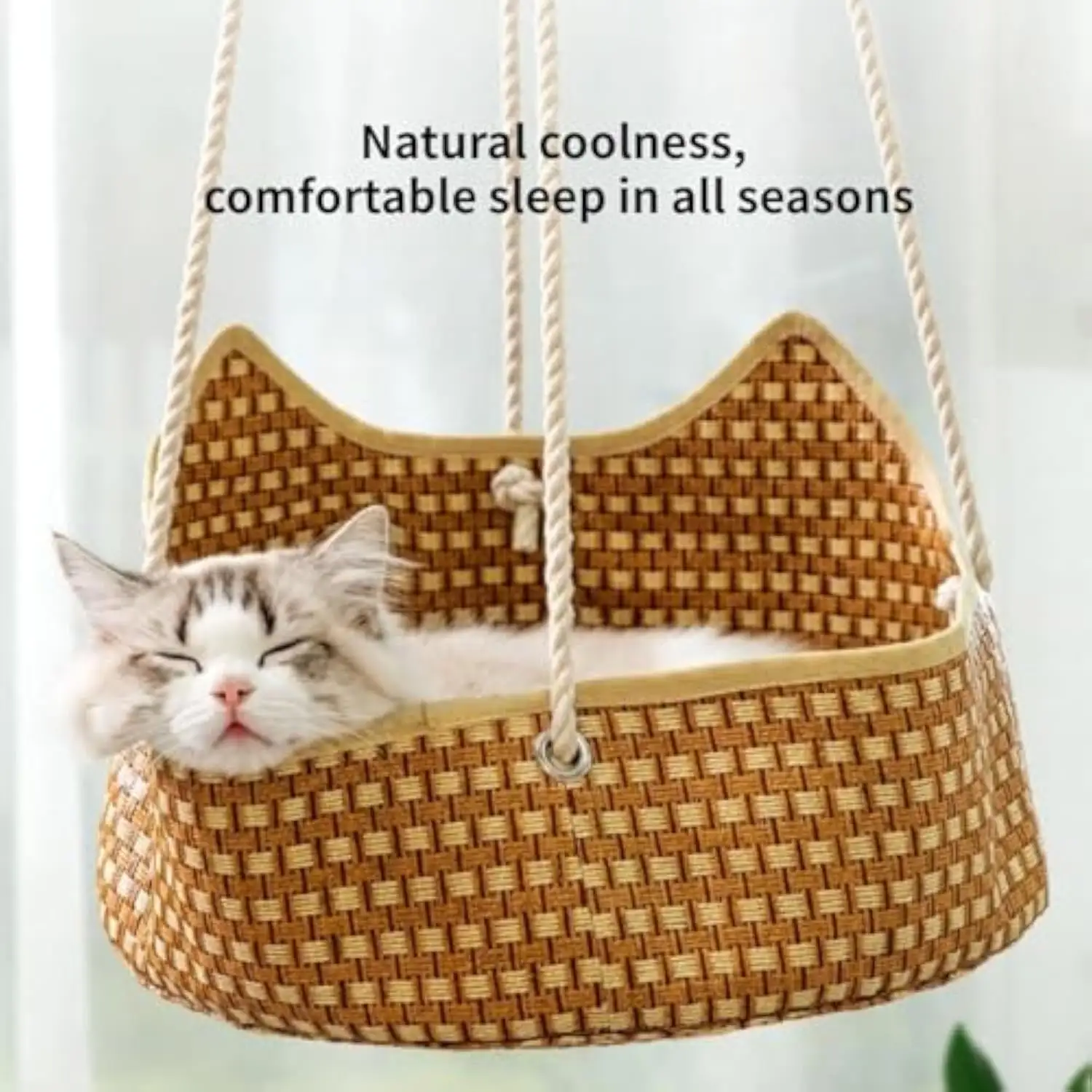 Breathable Cat Hammock - Rattan Crafted Cage With Metal Hooks - — Orange