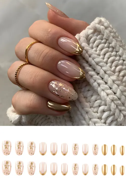 Of Short Almond-shaped Press-on Acrylic Nail Stickers