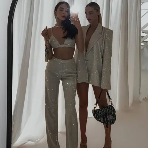Camisole Slim Straight High Waist Pants Street Glitter Jacket
