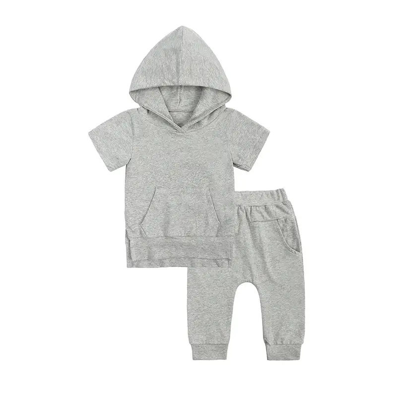 Boys And Girls Fashion Short-sleeved Hooded Tops Casual Pants Set