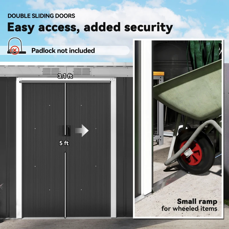 Metal Outdoor Storage Shed, Tool House With Double Lockable Doors For Backyard, Patio, Lawn, Garage, Dark Gray,Please Note The Dimensions And Weight In The Package Details Before Shipping.