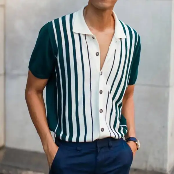 Men's Casual Short-sleeved Loose Button Lapel Polo