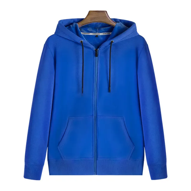 Zipper Hoodie Solid Color Plus Fleece Sweatshirt Blue - Shop at LoveMi
