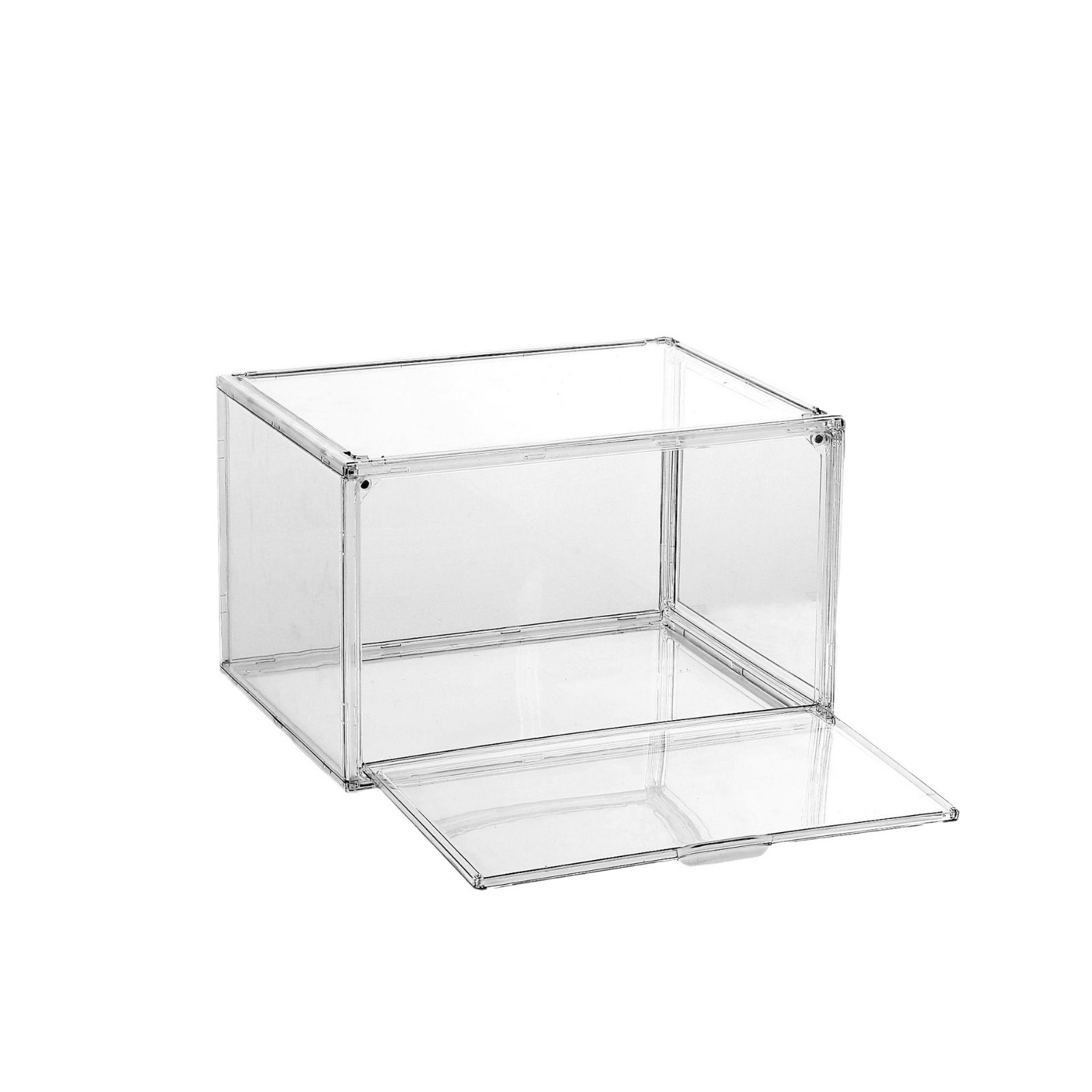 صندوق أحذية شفاف كبير، أكريليك مع غطاء، باب جانبي مغناطيسي، صندوق تخزين الأحذية