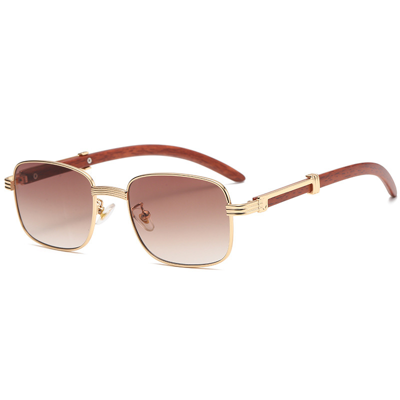 Title 7, Trendy Sunglasses With Wood Grain Metal Frame