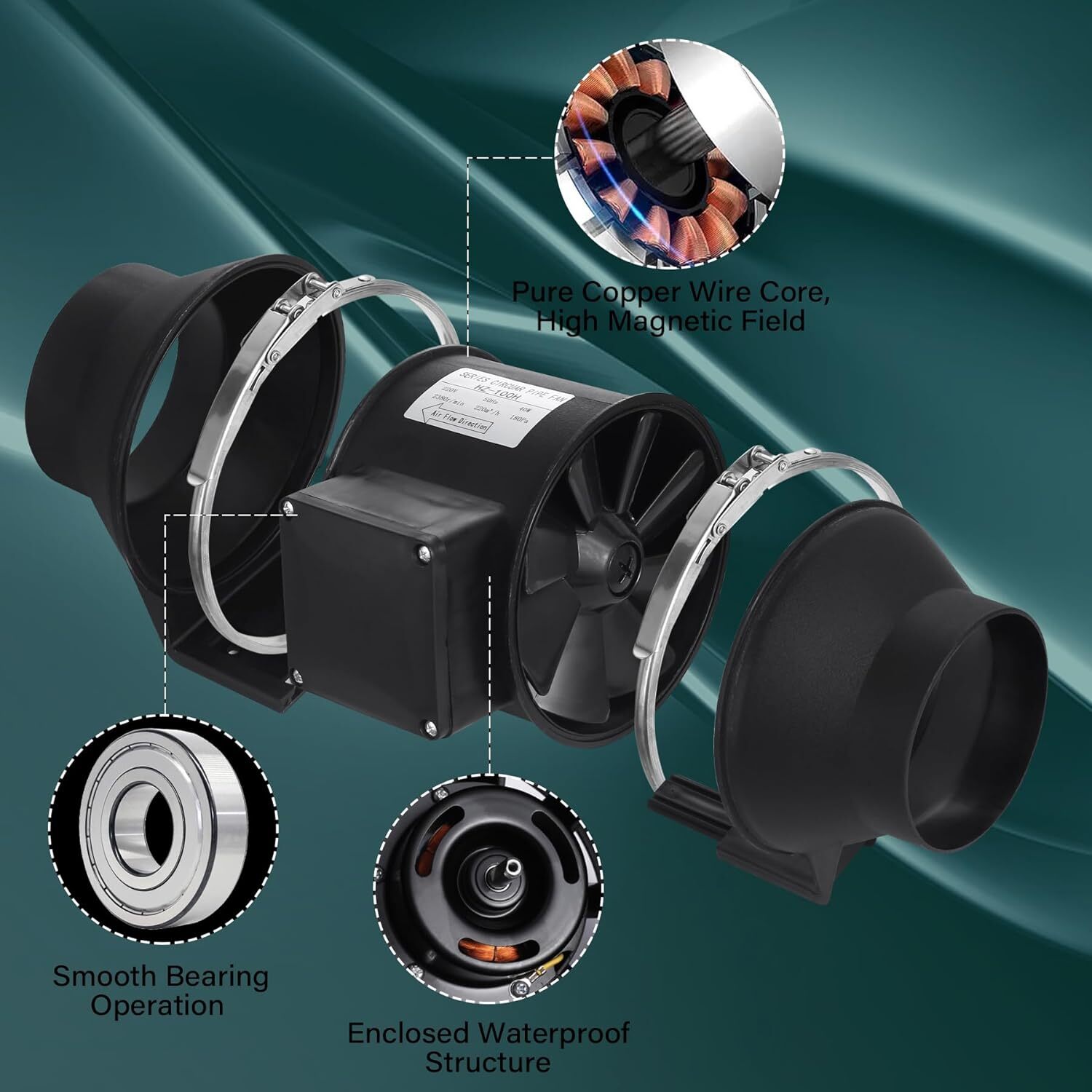 4 In100mm 220V Quiet Inline Extractor Fan Bathroom Hydroponics For Ventilation — image 6